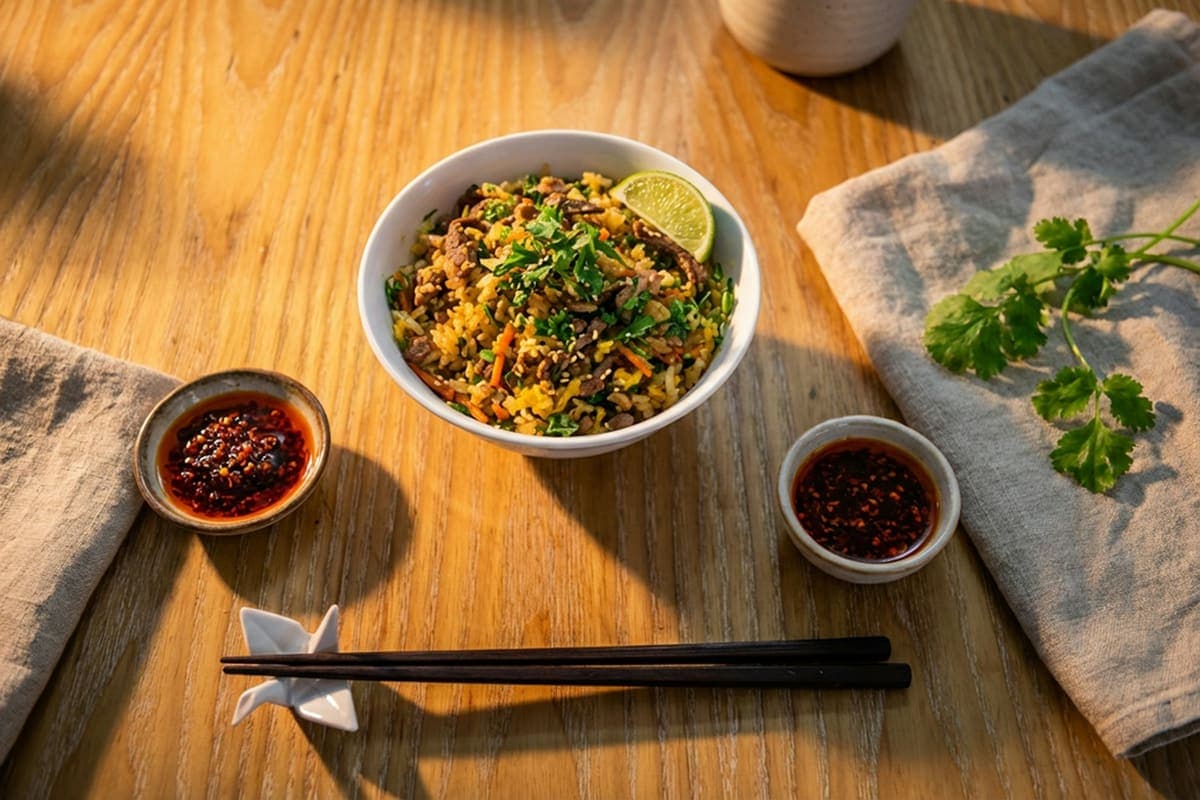 Nasi goreng met kip en ei